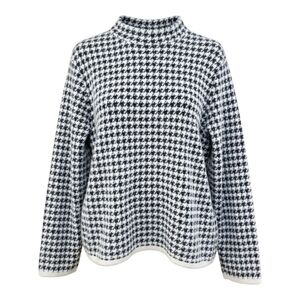 Max Studio Fuzzy Black/White Moch Neck Houndstooth Sweater Size XL